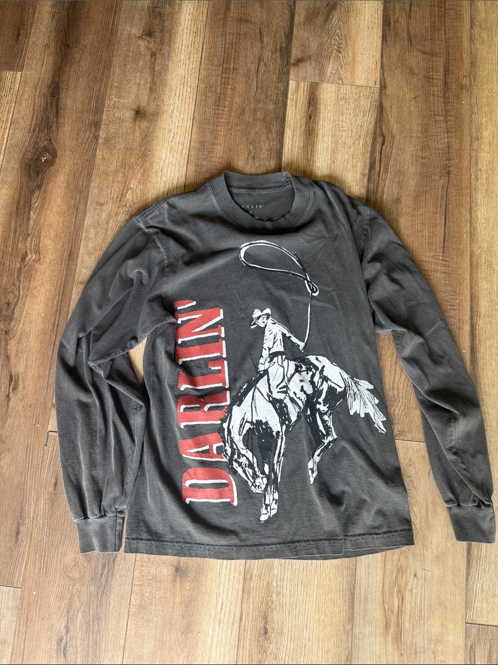 Darlin’ Swimwear Black Long-Sleeve Western Graphic Tee with Red Logo